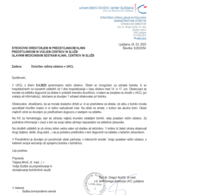 Kaj se dogaja? Obiski svojcev na UKC Ljubljana le s posebnimi dovolilnicami