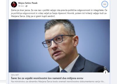 Mojca Pašek Šetinc poziva k odstopu Marjana Šarca