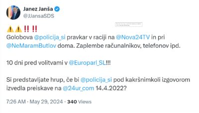 Policija v prostorih Nove24TV in pri Tomašiču