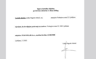 Sedež Star Solarja v garsonjeri na Bookingu