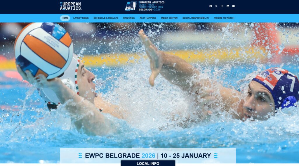 Spletna stran evropskega prvenstva v vaterpolu, ki poteka v Beogradu